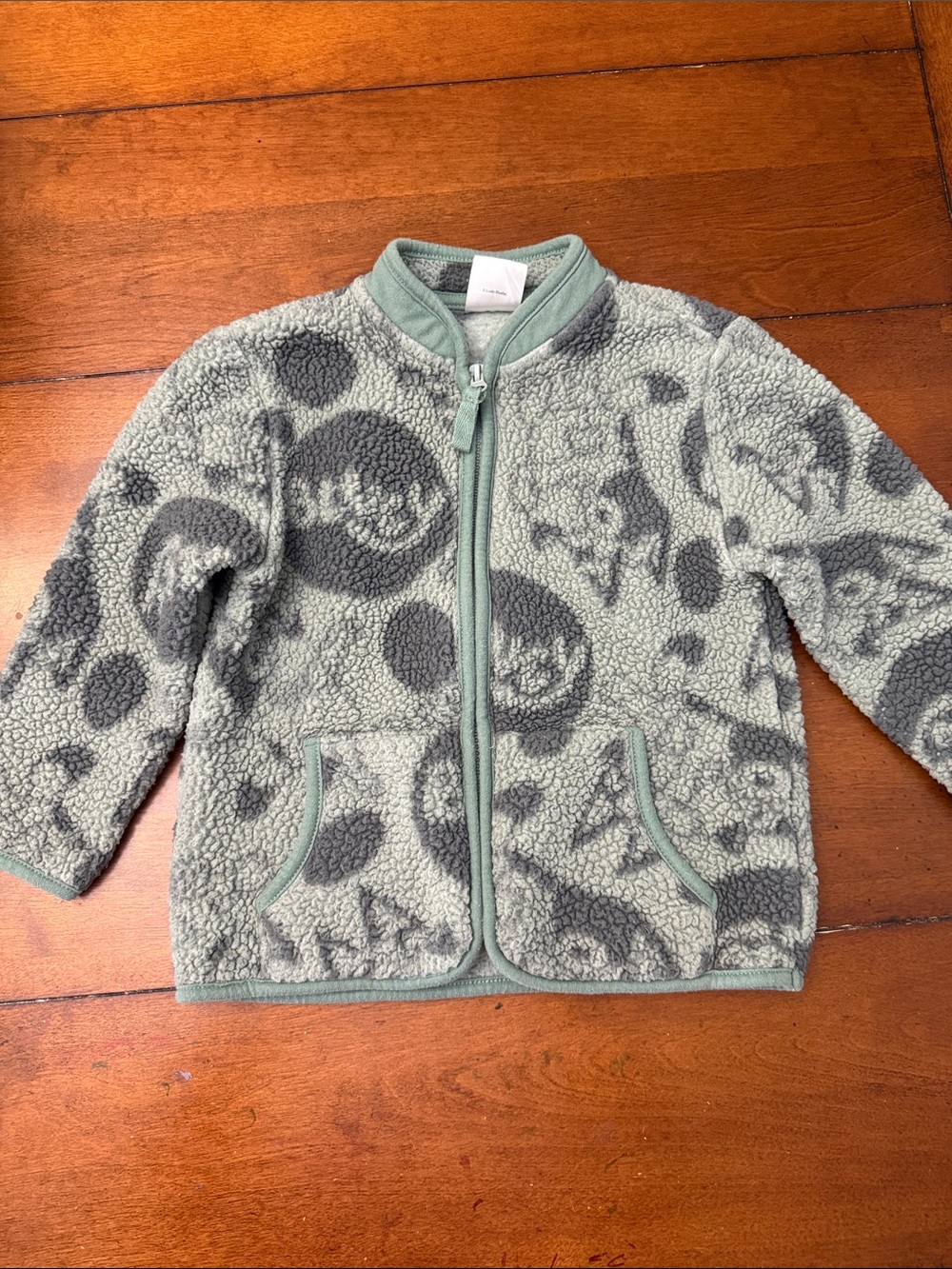 Bluey Sherpa Zip Jacket in Sage Green with Dark Green Pattern